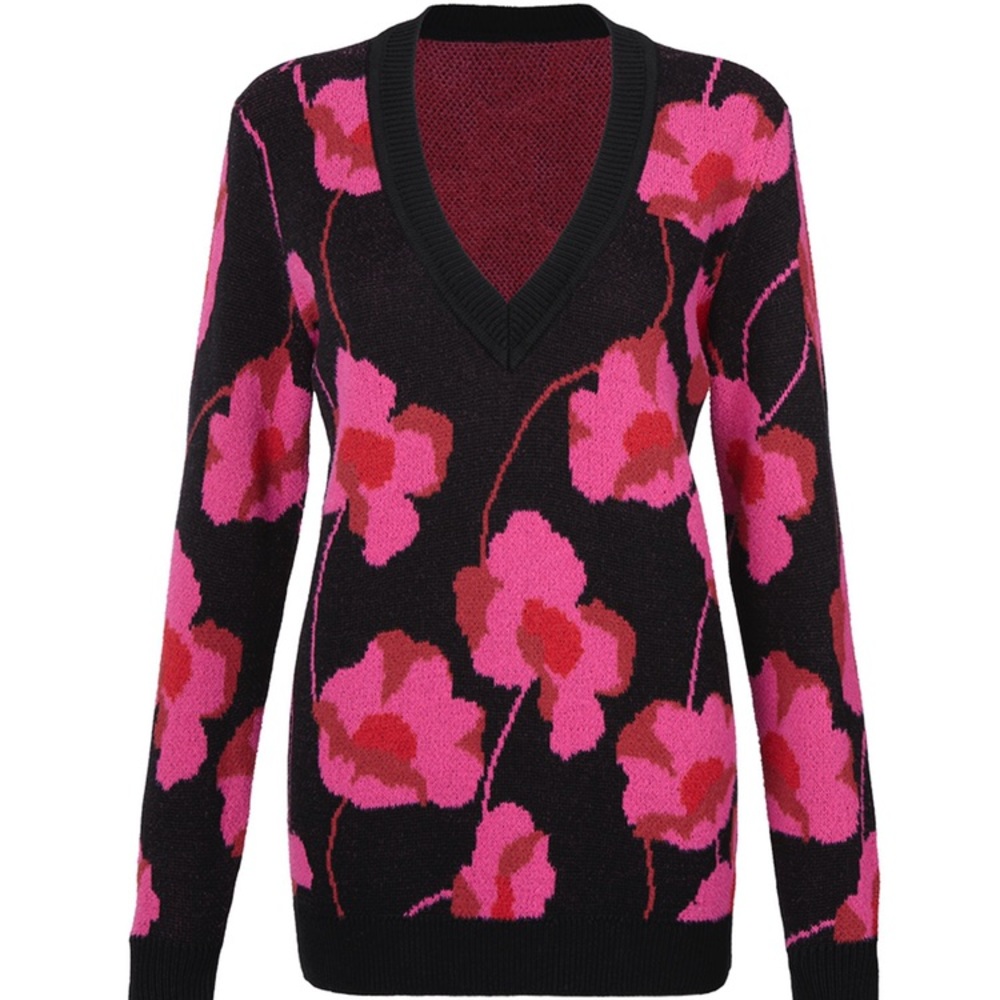 CAbi Sweater with Pink Floral Print - Picture 5 of 9